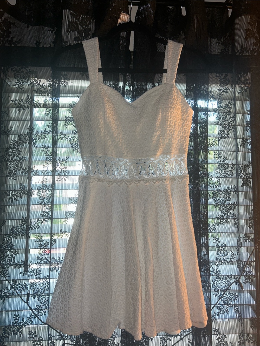 Ivory Textured Sleeveless Lace Waist Mini Dress